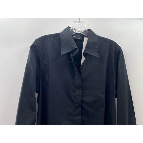 Chef Works Women’s Long Sleeve Button Front Cotton Blend Fitted Top Black M NWT - Picture 2 of 8